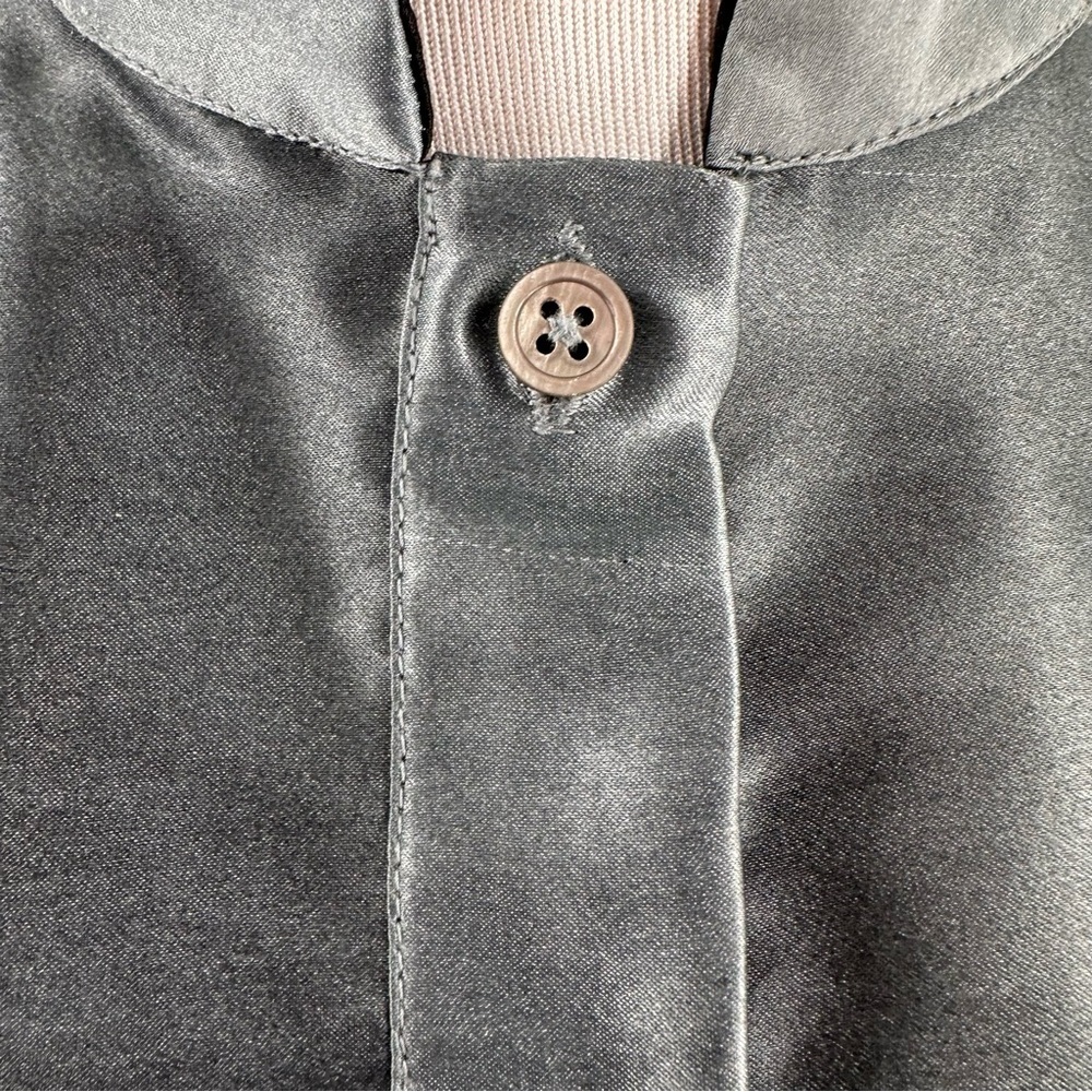 Eileen Fisher dress size SP greenish gray 100% silk button down resortwear - Picture 2 of 14
